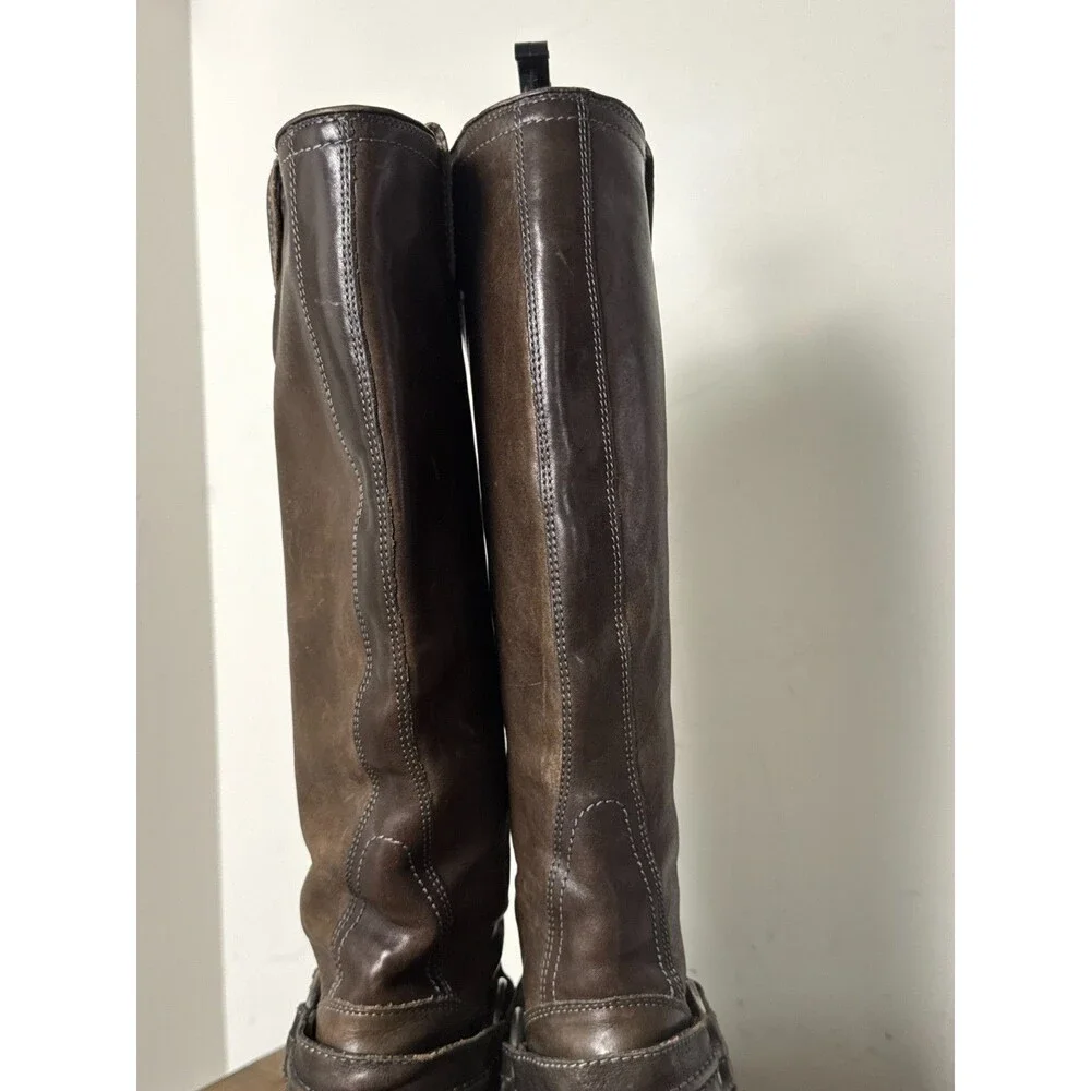 Frye Carmen Harness Tall Boots Women’s 7 B Brown Leather Moto Riding Western